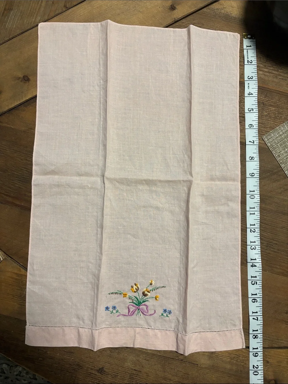 Vintage pink embroidered tea towels